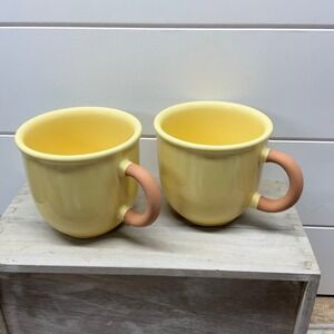 Furio Italy Yellow Ceramic Mugs with Terracotta Handles Set of 2 Oversized